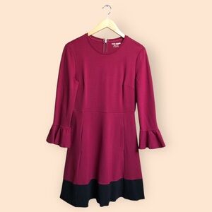 Kate Spade New York Bell Sleeve Ponte Dress Burgundy Cranberry Black Women’s M
